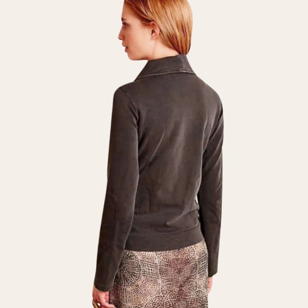 Anthropologie Quilted Moto Jacket Large Ivory SOFT Breathable Zip Front Drapey - Picture 6 of 16